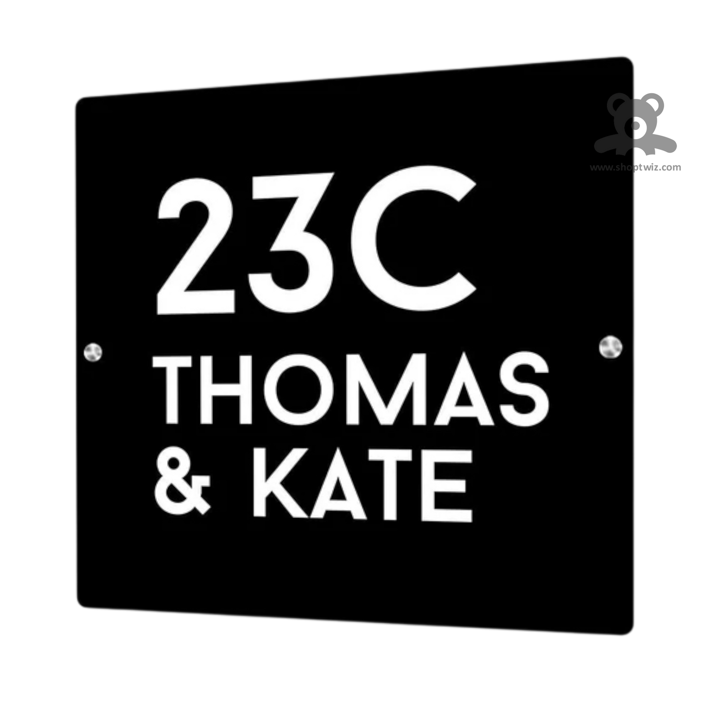 ShopTwiz Square Black Acrylic with White Letter Name Plate for House and Office