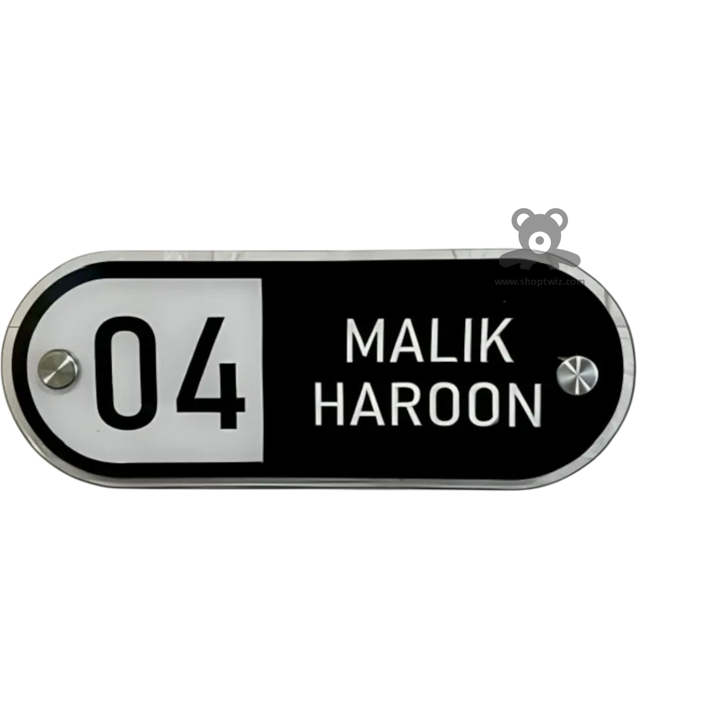 ShopTwiz Curve Rectangle White and Black Acrylic Name Plate for House and Office