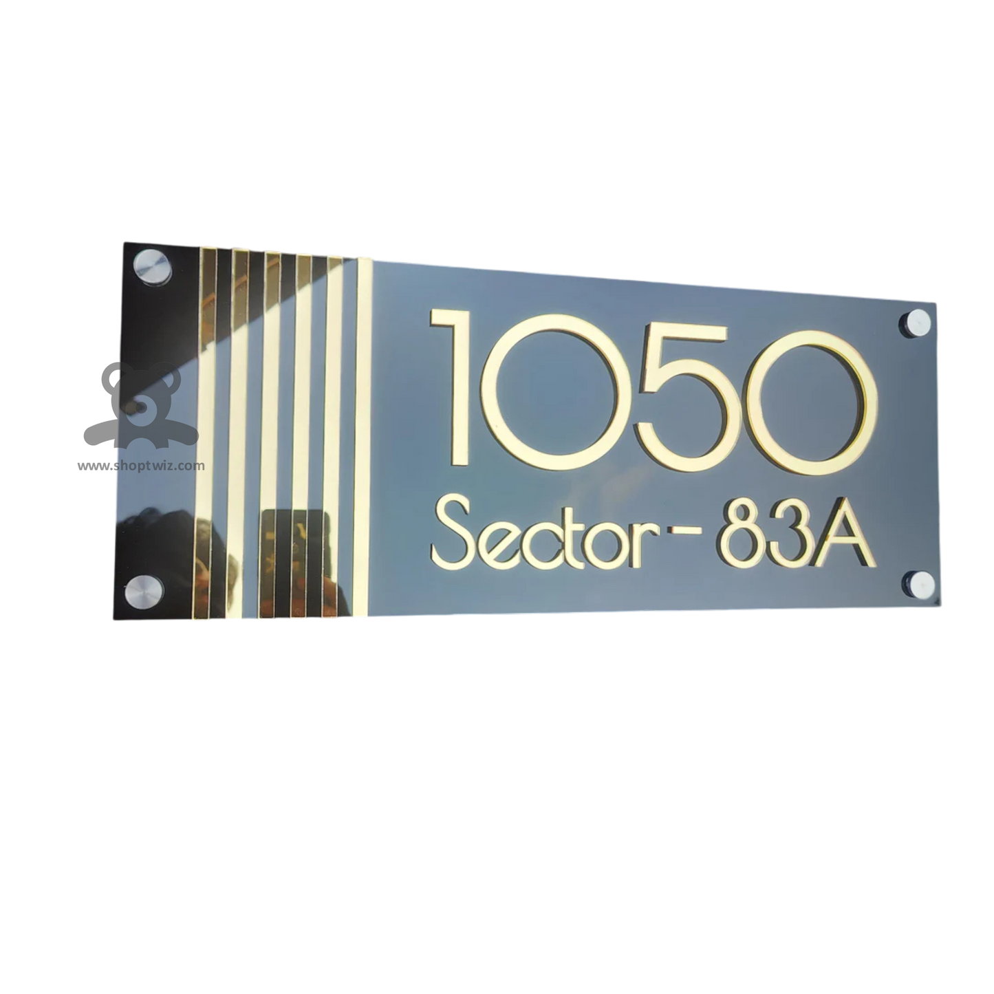 ShopTwiz Rectangle Black and Golden Design with Letter Name Plate for House and Office