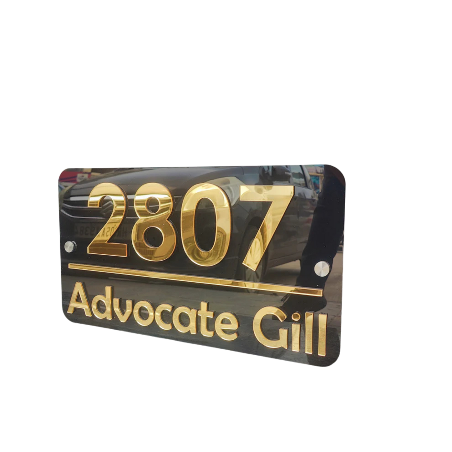 ShopTwiz Rectangle Black Acrylic with Golden Letters Name Plate for House and Office