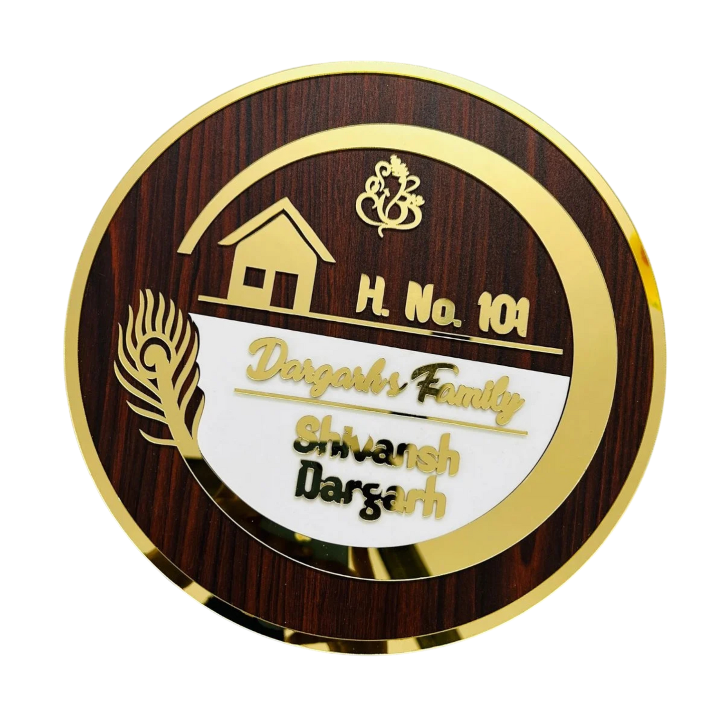 ShopTwiz Circle Wood and Golden Design with Letter Name Plate for House and Office