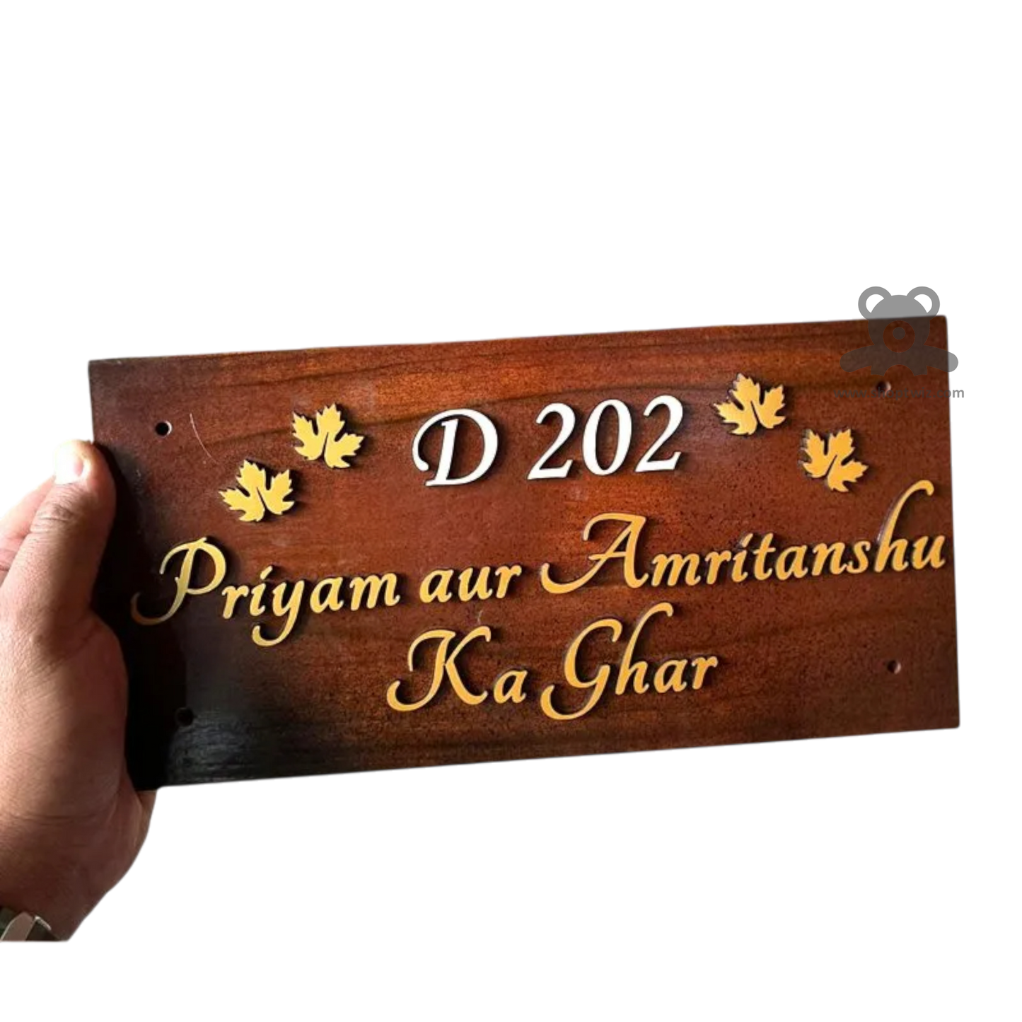 ShopTwiz Rectangle Simple Wood Golden Design with Letter Name Plate for House and Office