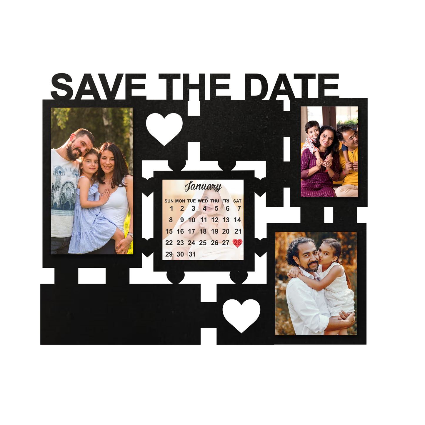 ShopTwiz Save The Date - Collage Photo Frame with 3 photo and 1 Calender ( Customizable )