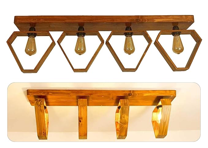 4 Polygon Shape Decorative Wooden Hanging Light for Ceiling