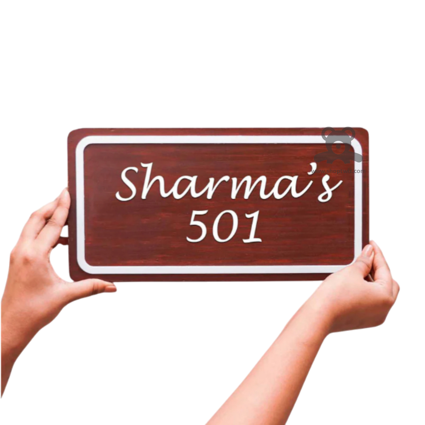 ShopTwiz Rectangle Wood with White Border Letter Name Plate for House and Office