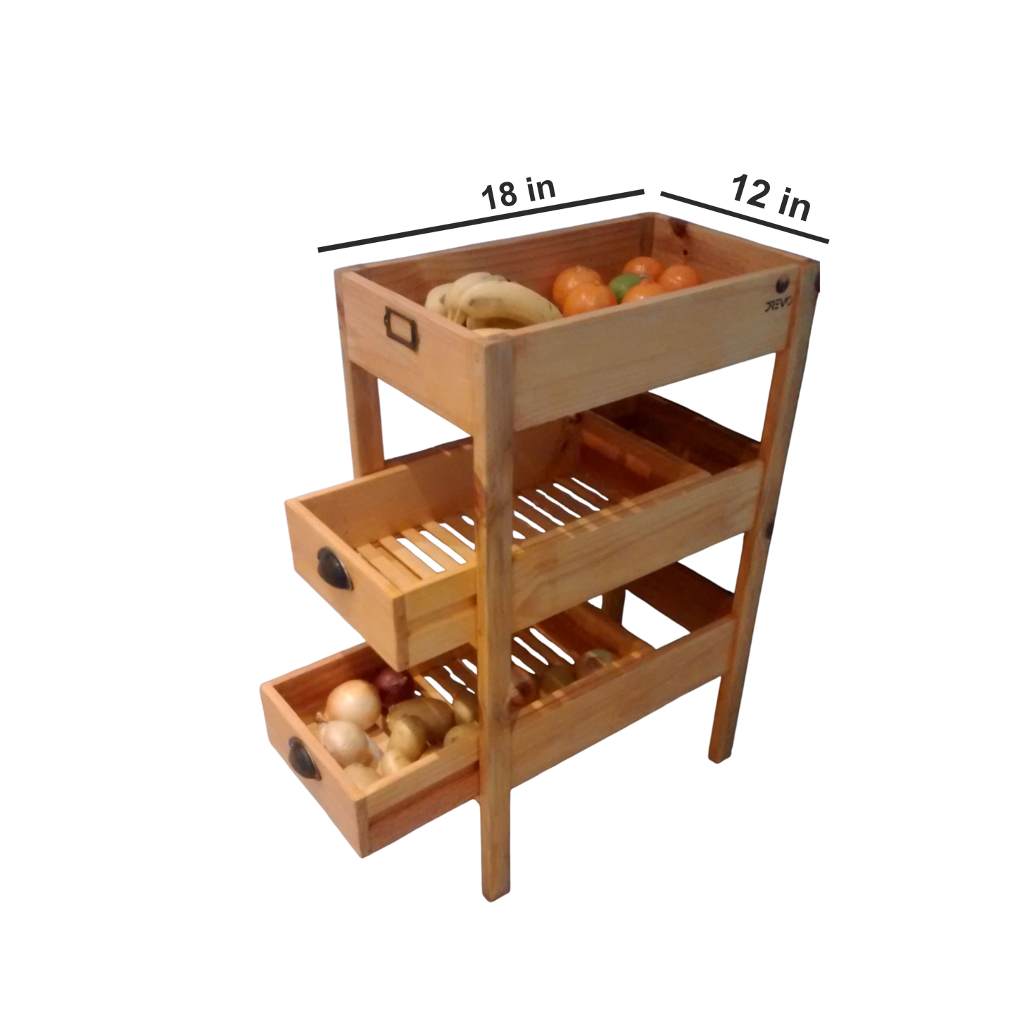 ShopTwiz Wooden Fruit Storage Tray with 3 Boxes