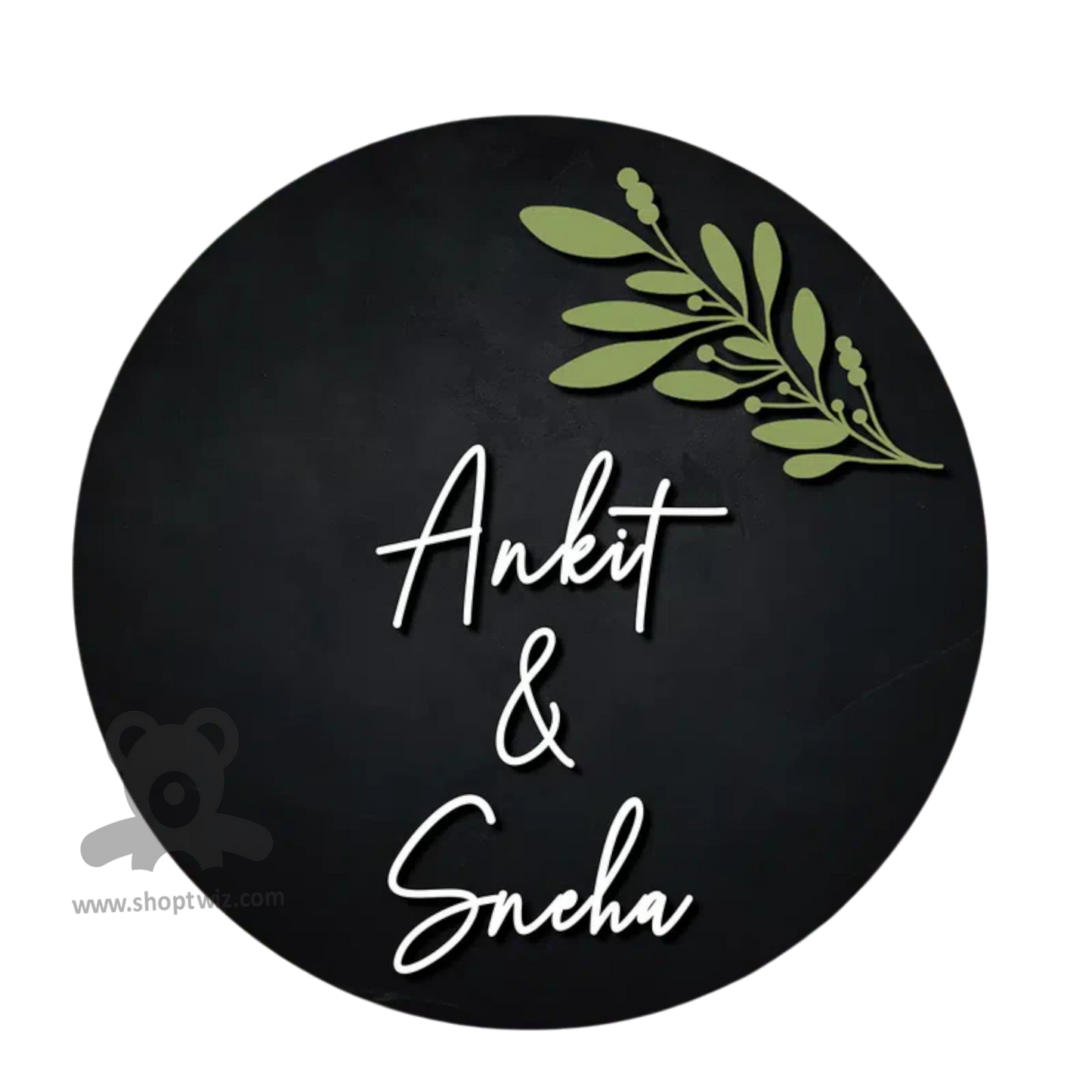 ShopTwiz Circle Black White Letter Green Design Name Plate for House and Office