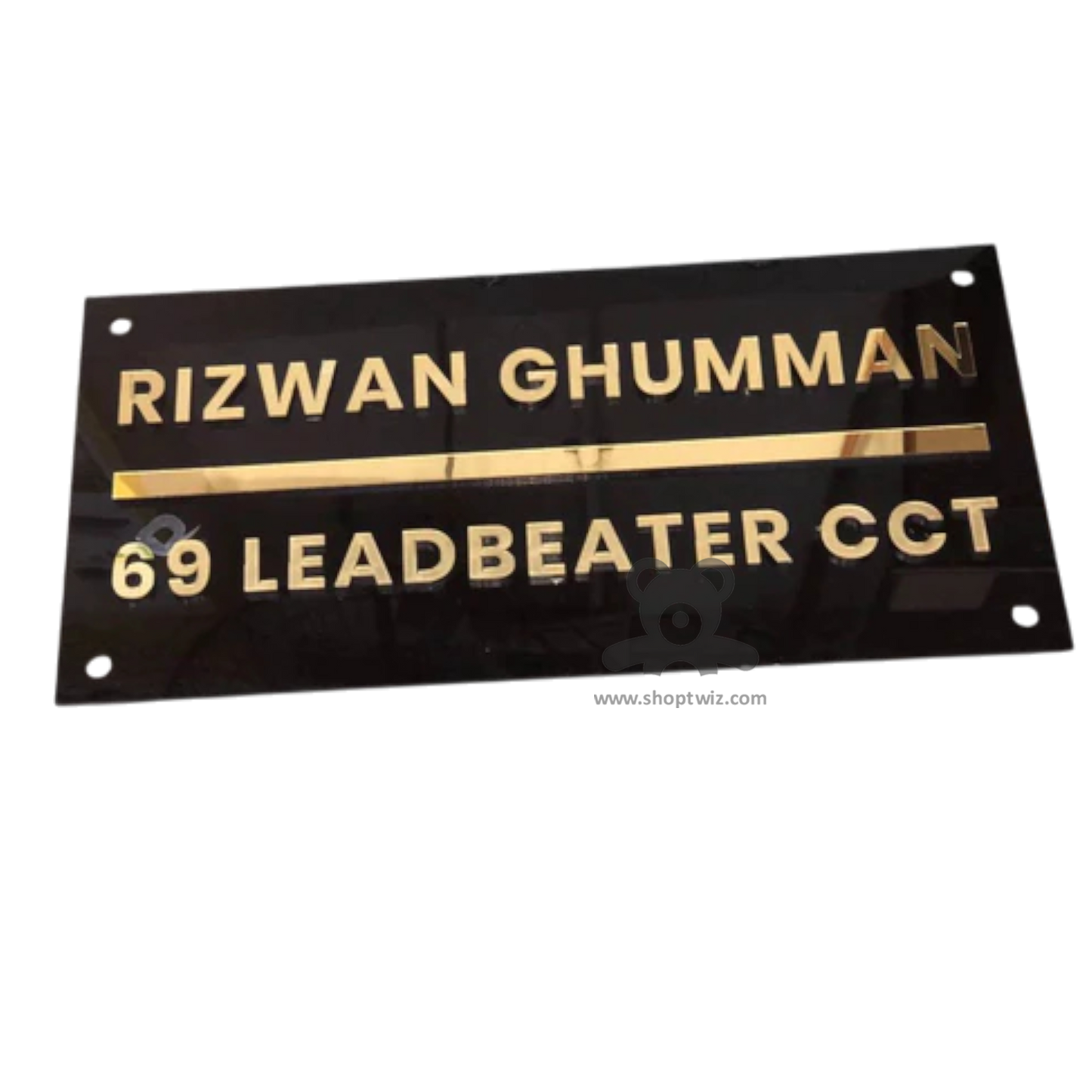 ShopTwiz Rectangle Black Golden Letters Name Plate for House and Office