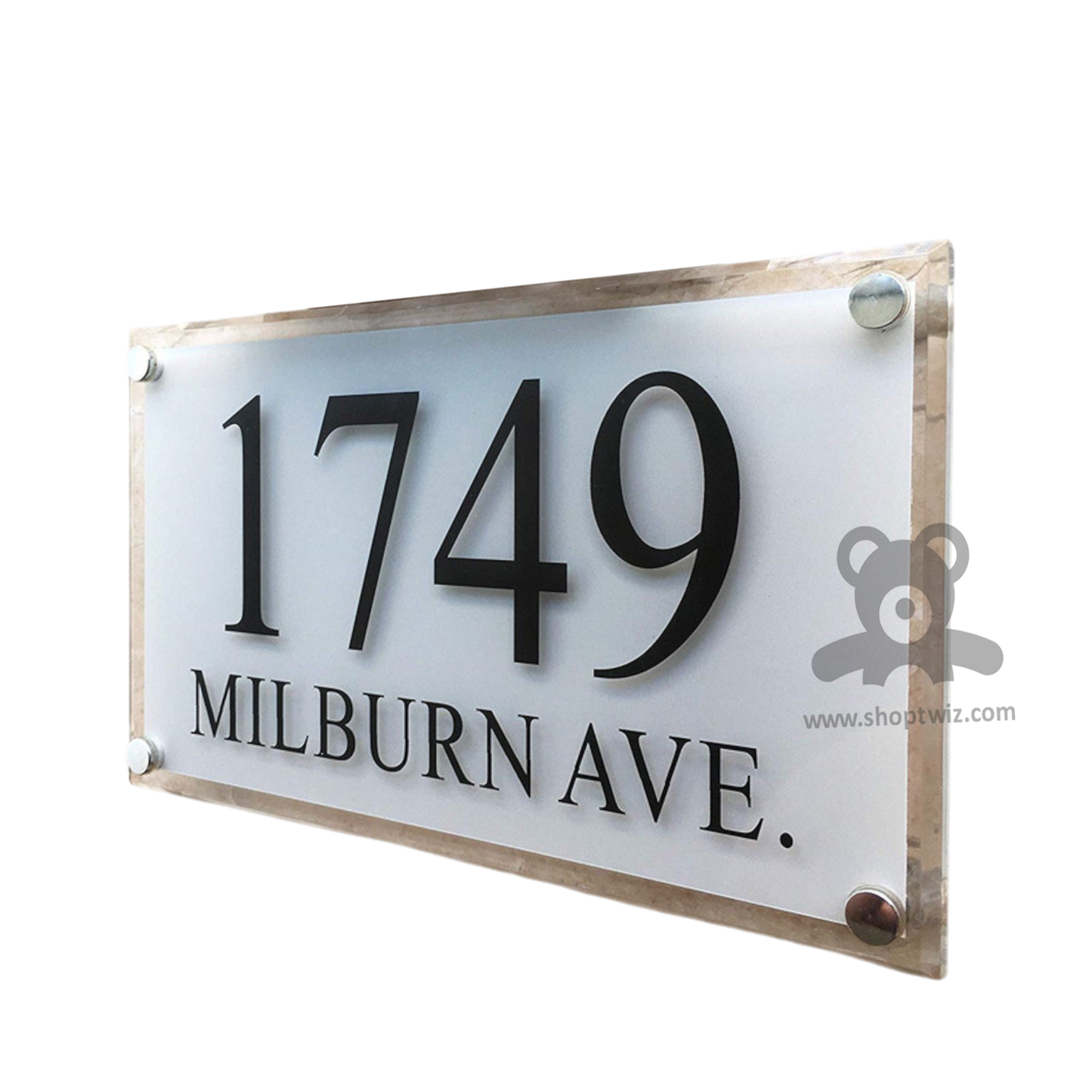 ShopTwiz Rectangle Transparent Acrylic White Black Letter Name Plate for House and Office