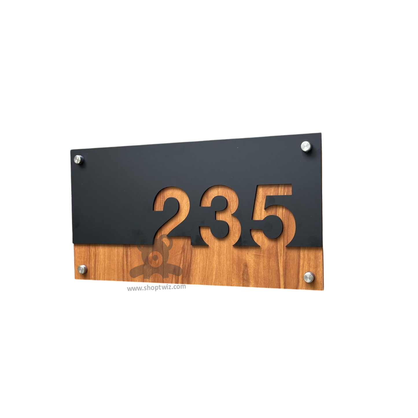 ShopTwiz Rectangle Wood And Black Acrylic Name Plate for House and Office