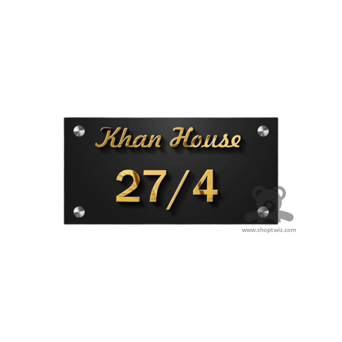 ShopTwiz Rectangle Black Golden with Letter Name Plate for House and Office
