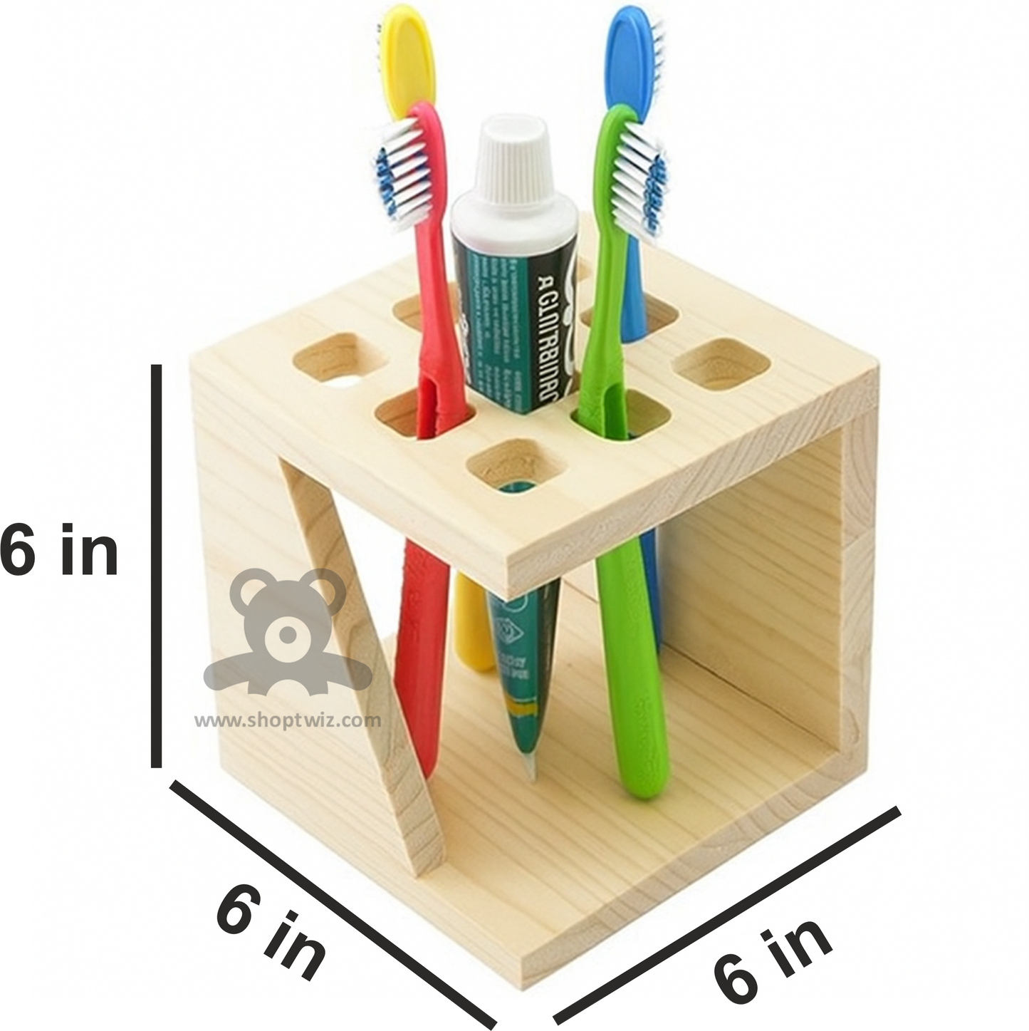 ShopTwiz Wooden Bathroom Brush and Toothpaste Stand