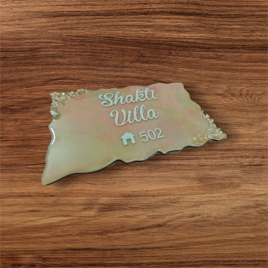 Customized Pink Resin Name Plate ( Milky White Marble Texture ) for Flat / Appartment / Office / Cafe / Resturant ( 12 inch x 6 inch )