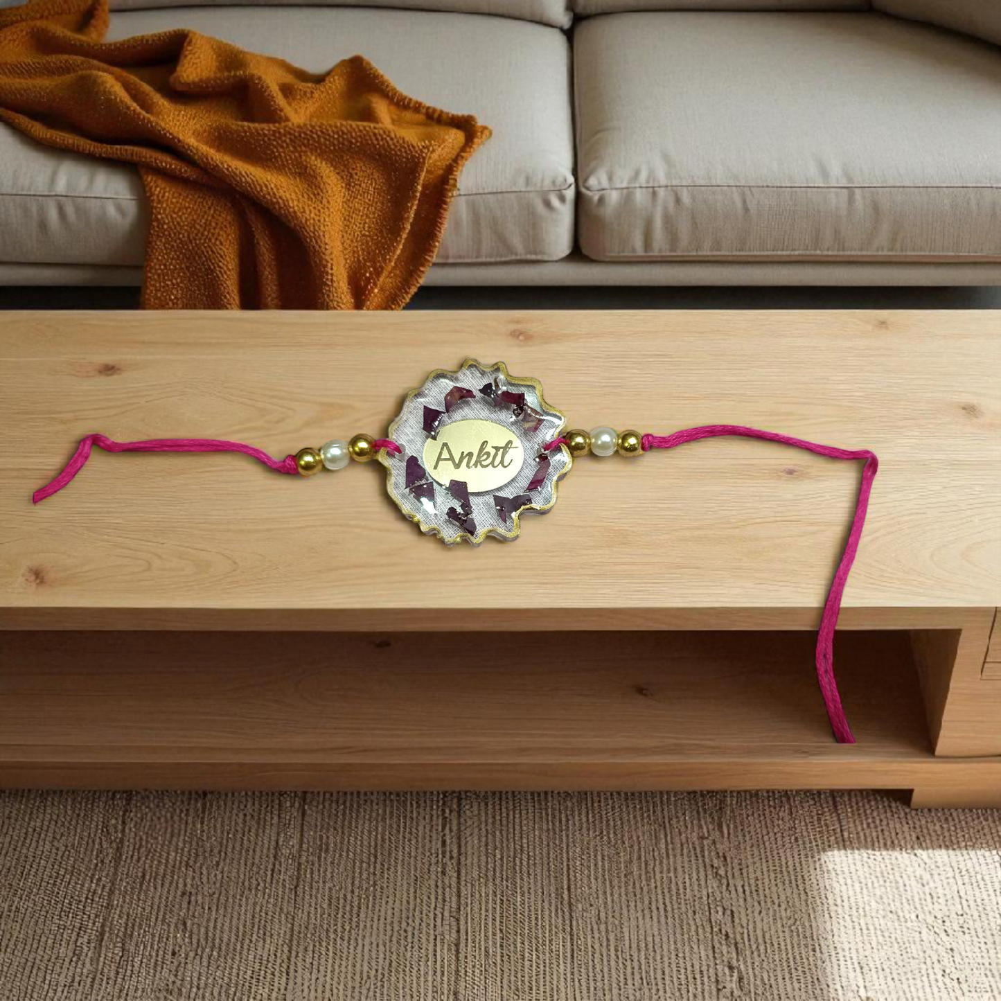 Customized Name Rose petals Resin Rakhi