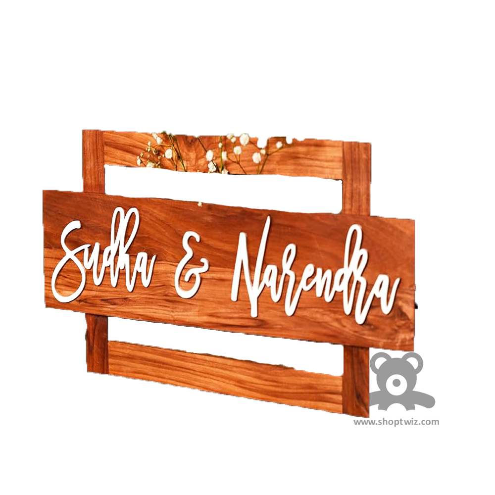 ShopTwiz Rectangle Wood White Letter Name Plate for House and Office