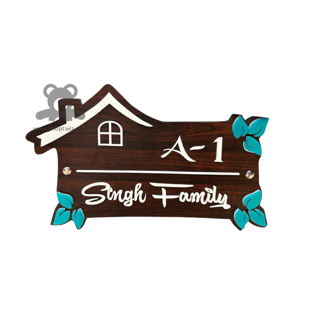 ShopTwiz Home Wood White Letter Sky Blue Design Name Plate for House and Office