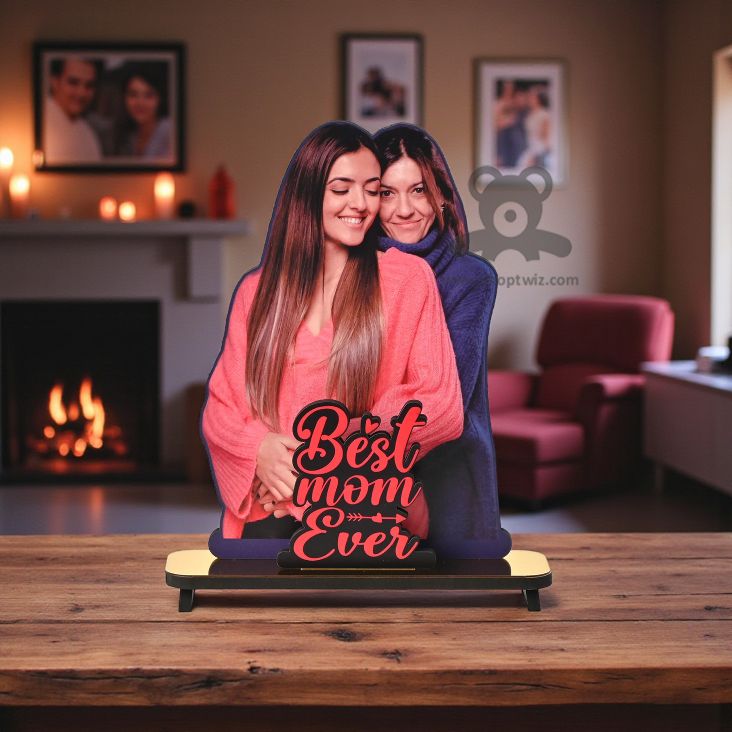 ShopTwiz Customized Heart Shaped Wooden Best Mom Ever Photo Stand - Special Mother's Day Gift