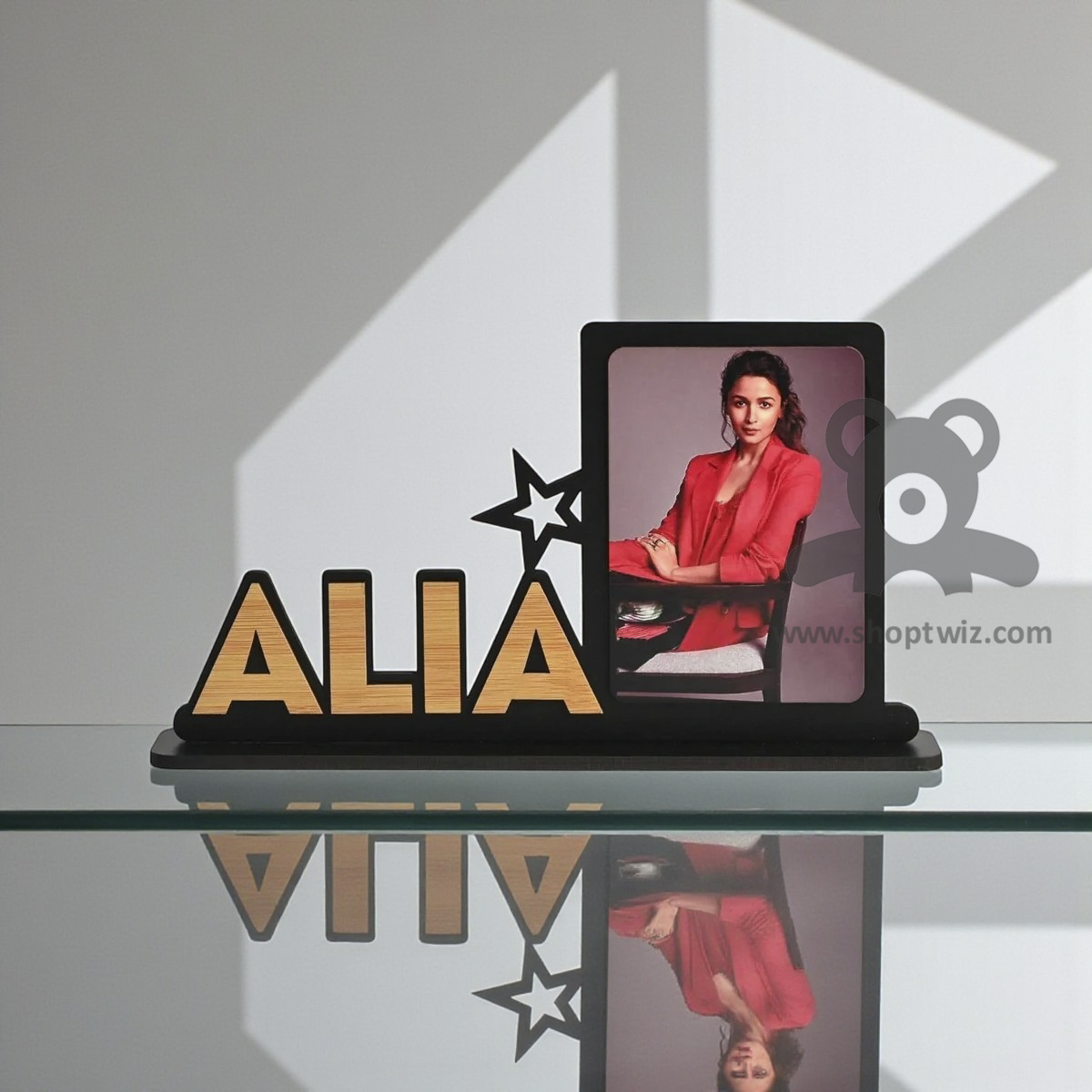 ShopTwiz Customized Wooden Name Plate With Photo Frame - Stylish Corporate & Personal Gift