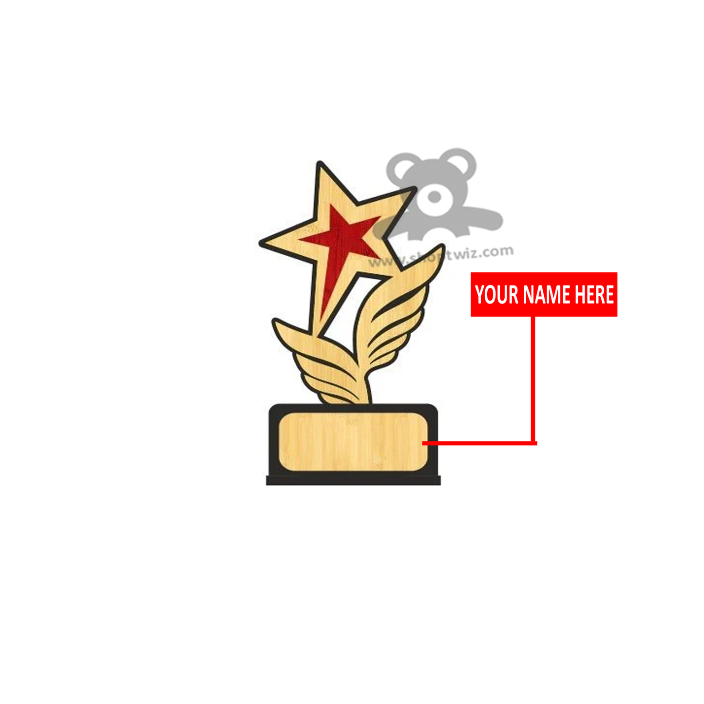 ShopTwiz Wooden Star Trophy With Wing Design - Premium Corporate Award & Gift