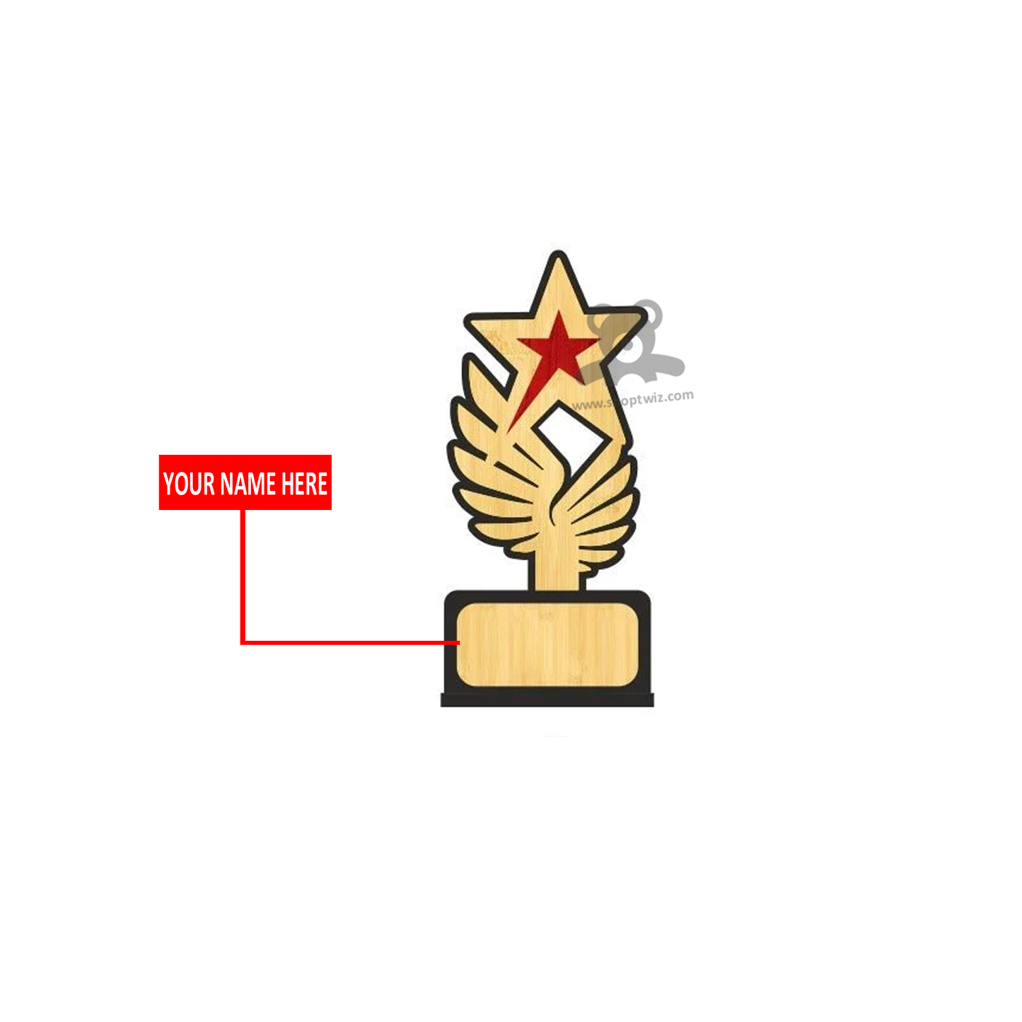 ShopTwiz Premium Wooden Star Trophy With Feather Design-Corporate Gift & Award