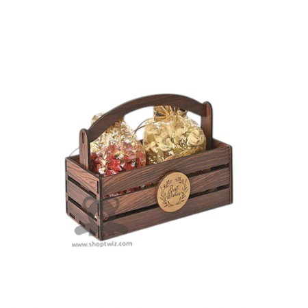 ShopTwiz Wooden Corporate Gift Basket with Handle – Customizable Logo & Premium Packaging