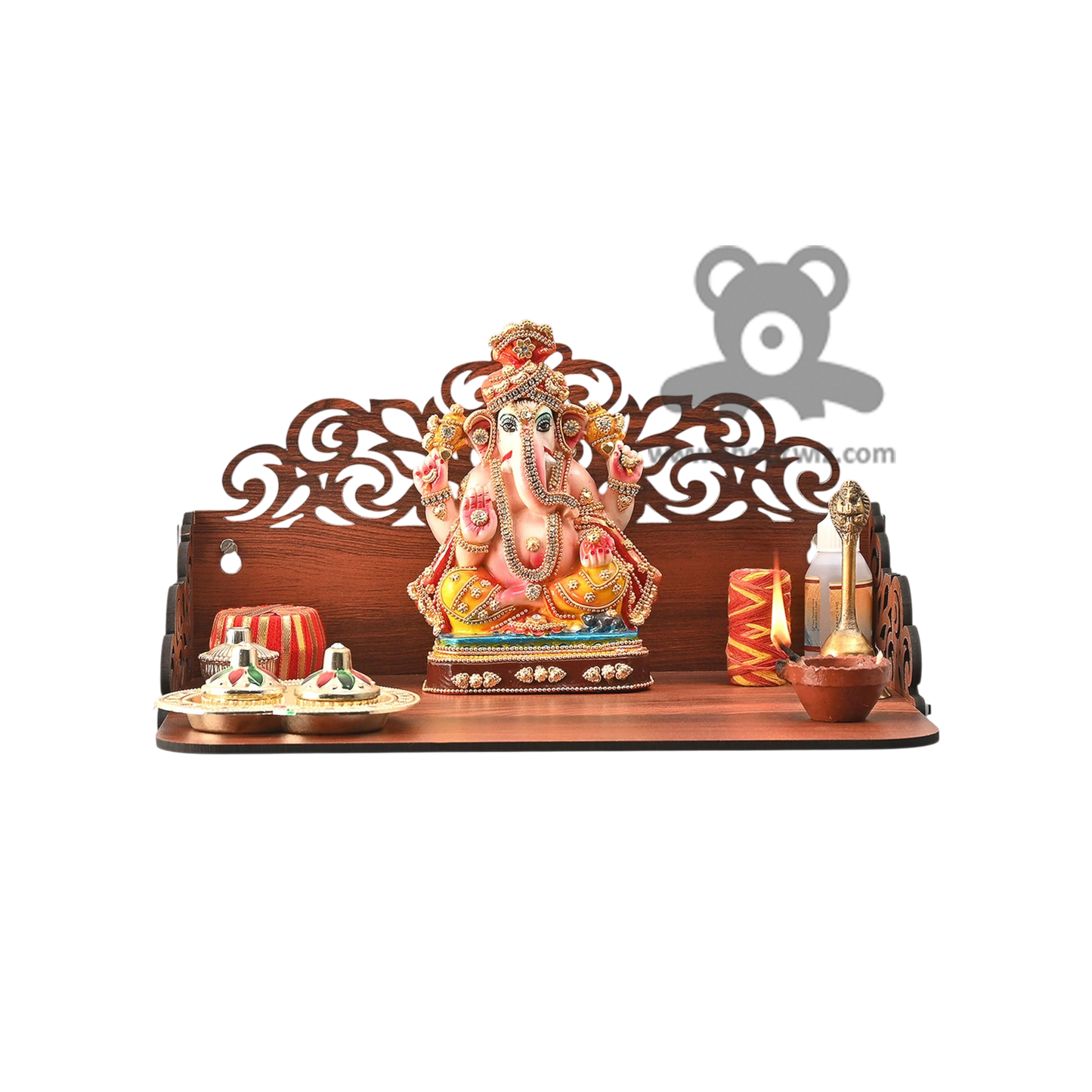 ShopTwiz Wooden Designer Ganesh Puja Stand -Mandir Spiritual Corporate Gift