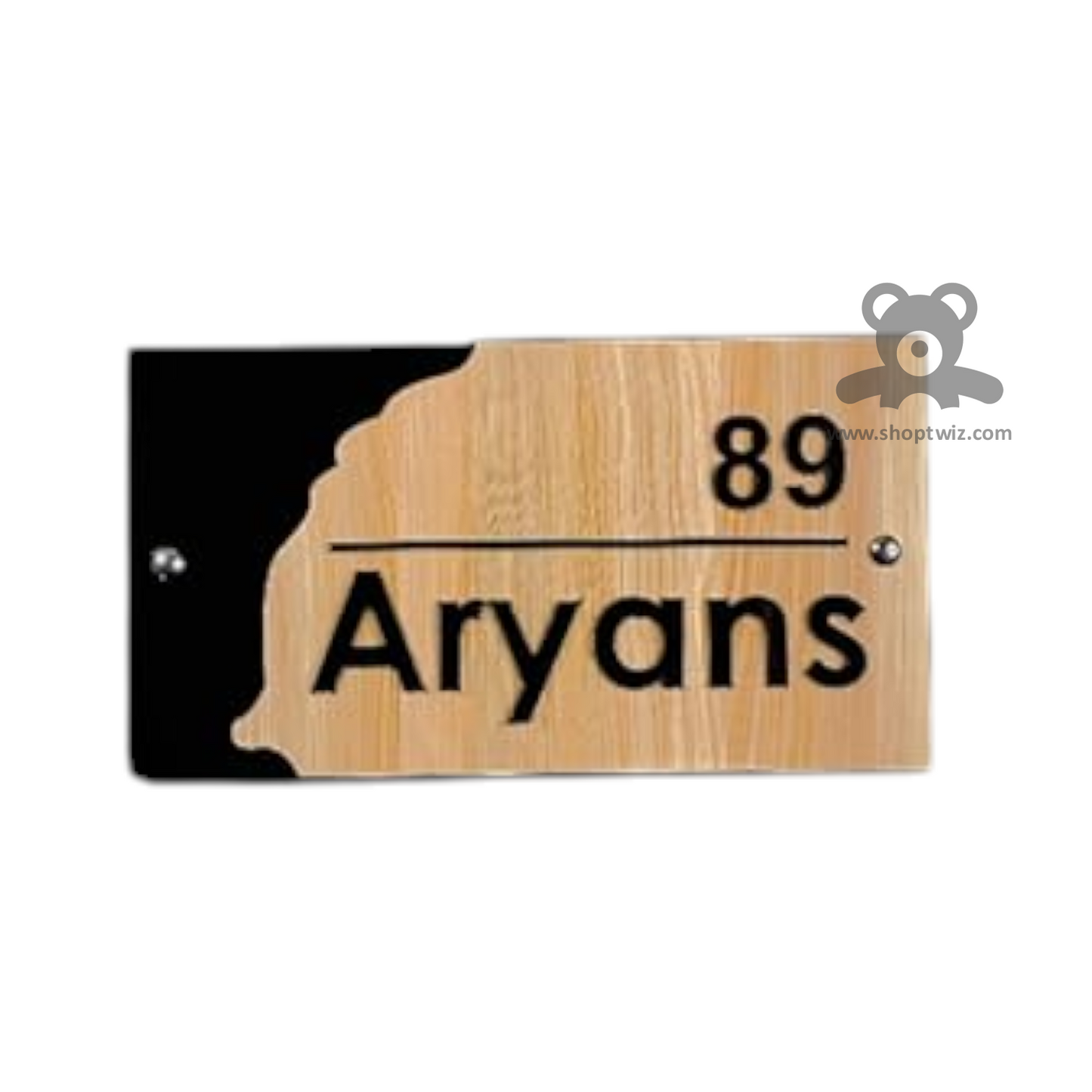 ShopTwiz Rectangle Black And Wood Design Name Plate for House and Office