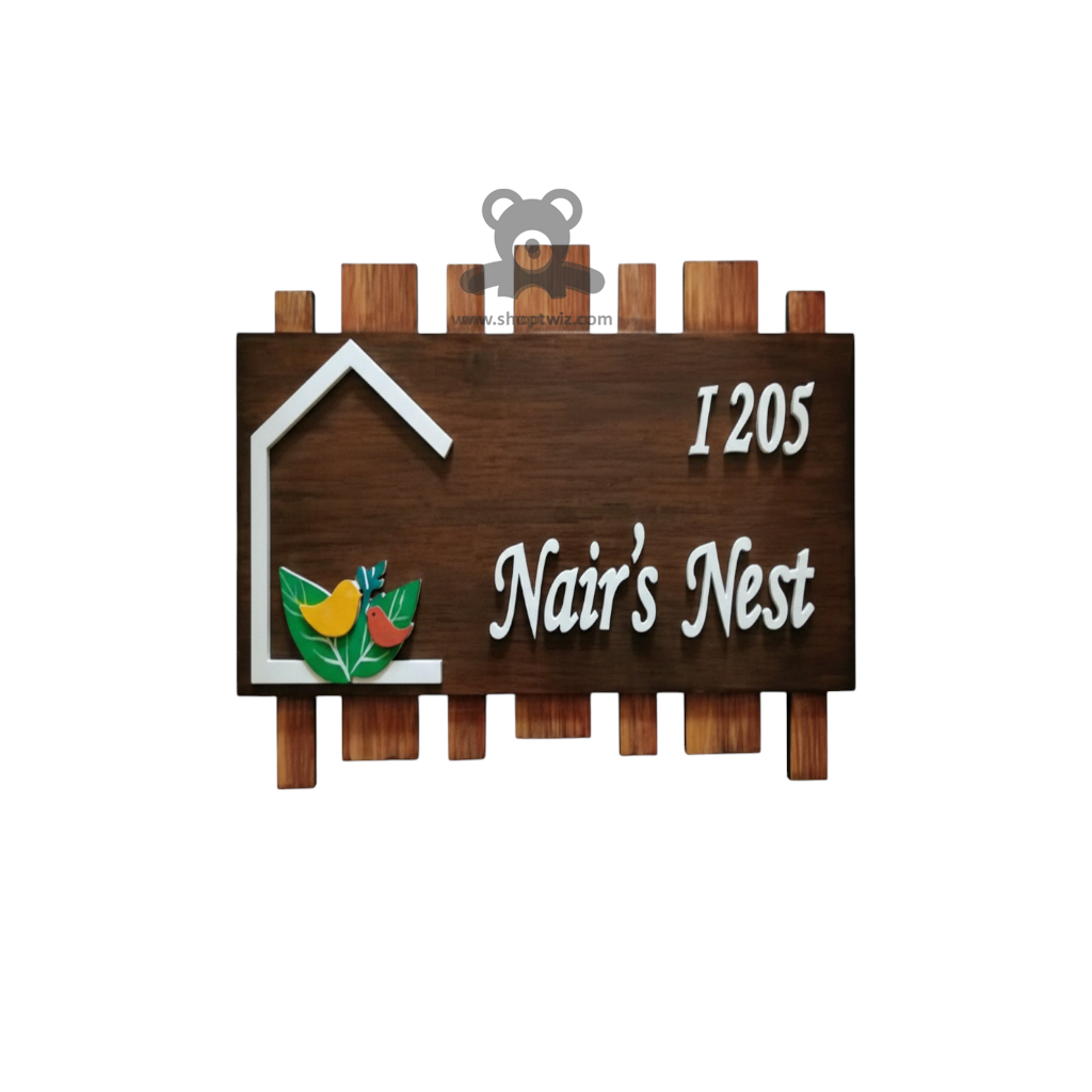 ShopTwiz Rectangle Wood Stick White Letter House Name Plate for House and Office