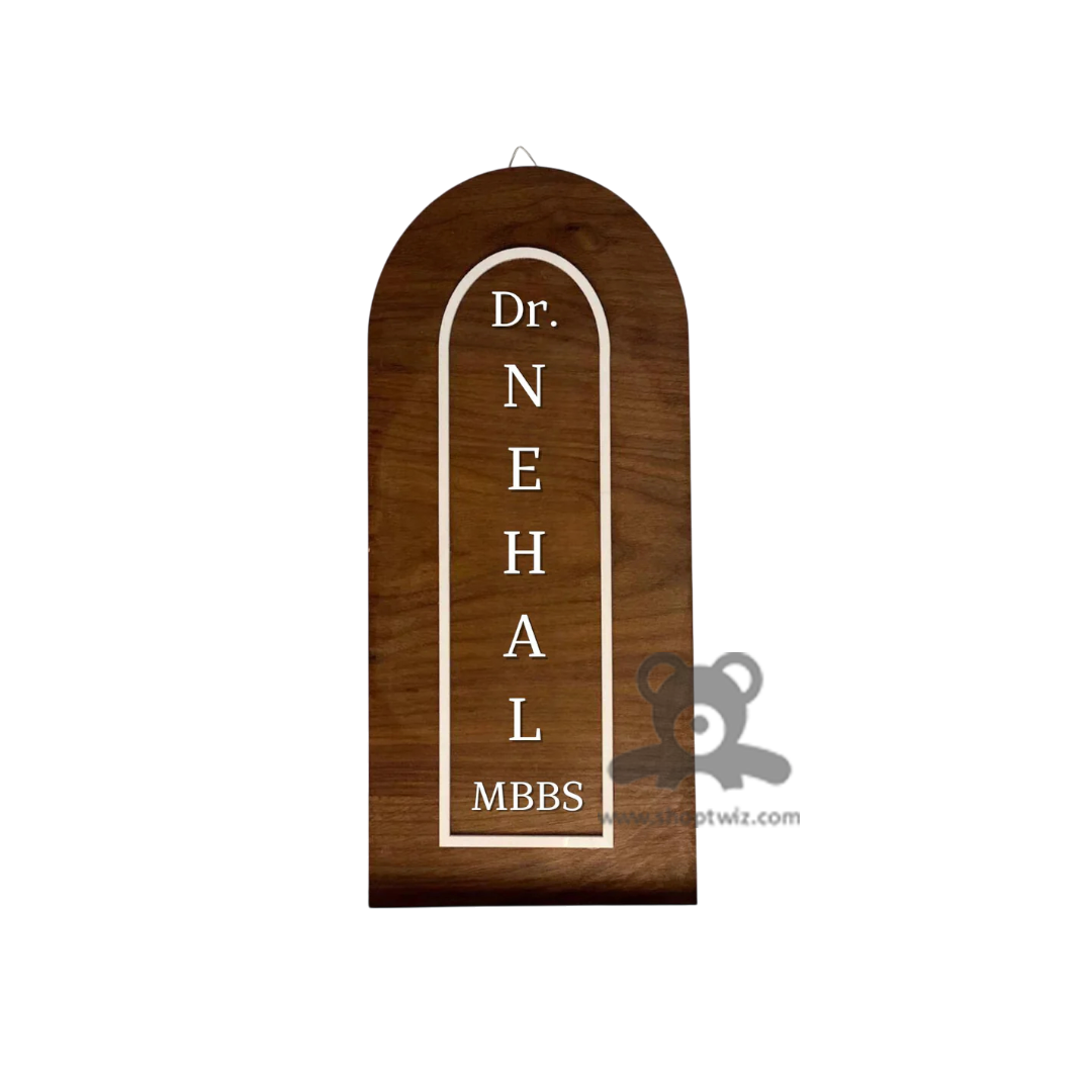 ShopTwiz Rectangle Wood White Acrylic Letter Name Plate for House and Office