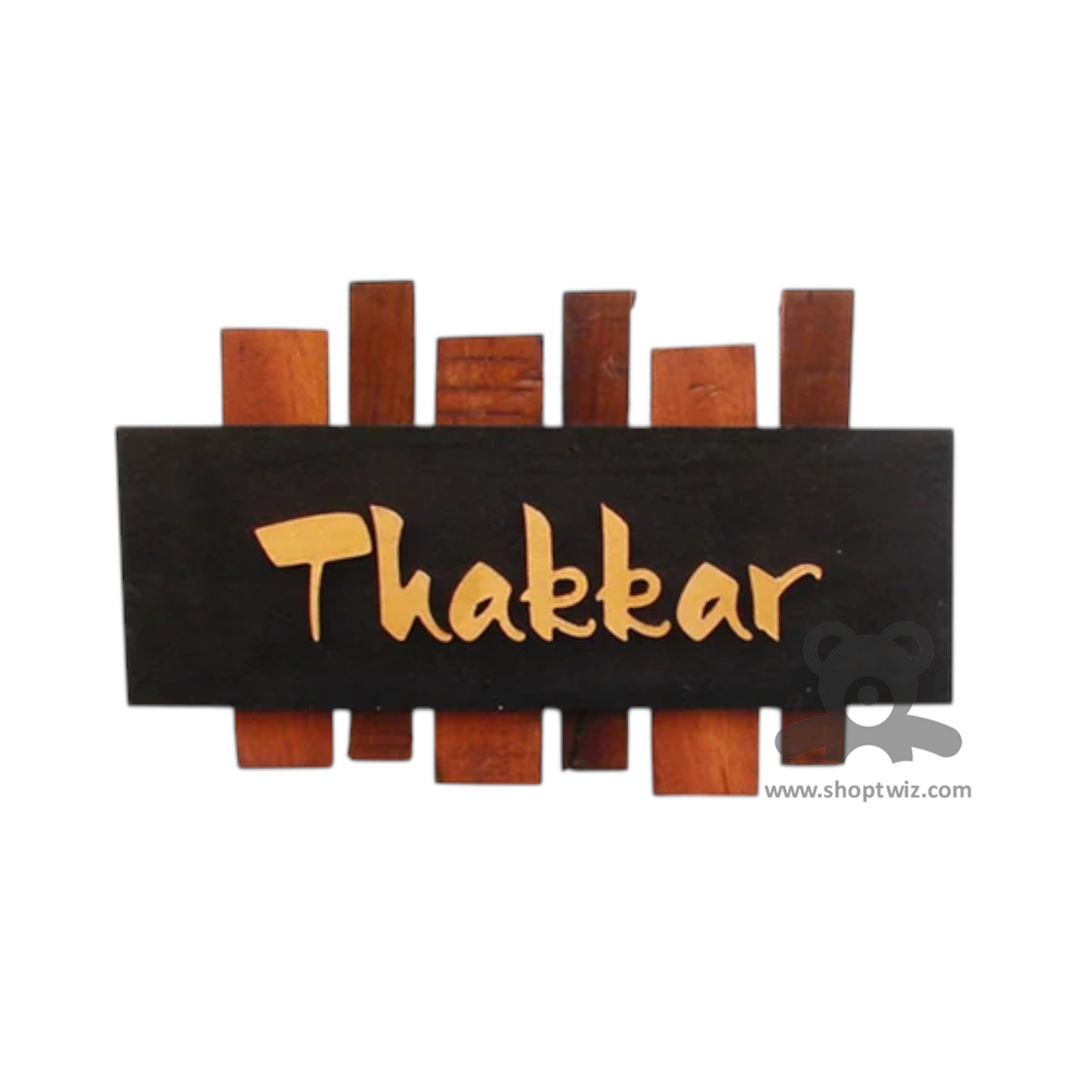ShopTwiz Rectangle Wood Golden Letter Name Plate for House and Office