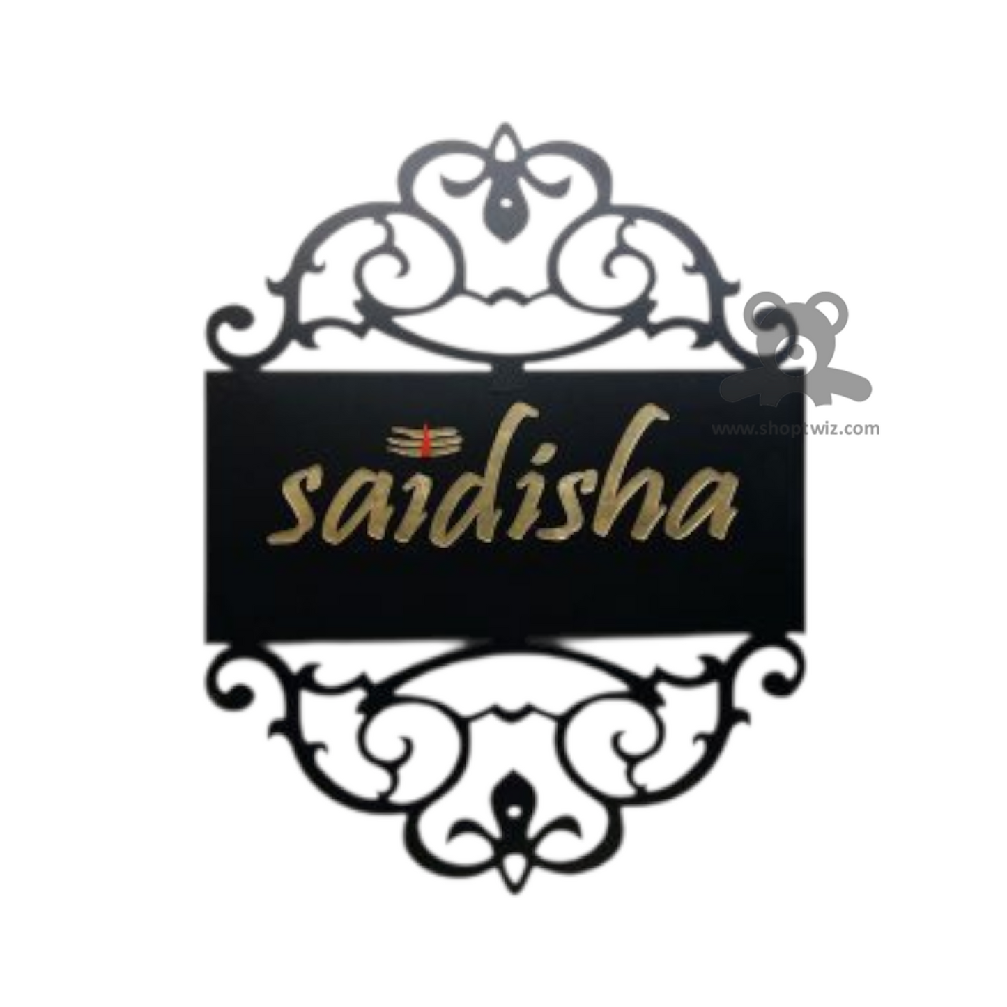 ShopTwiz Rectangle Black Acrylic Golden Letter Name Plate for House and Office