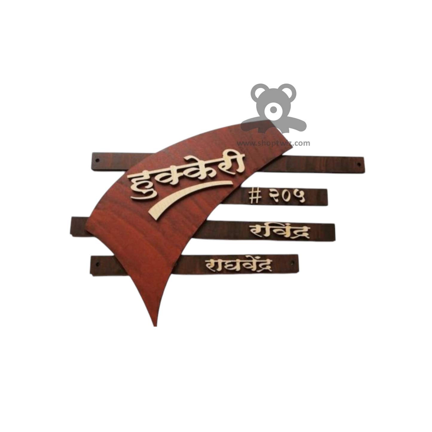 ShopTwiz Rectangle Wood Golden Letter Name Plate for House and Office