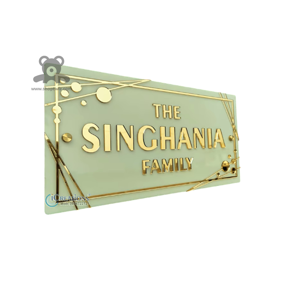 ShopTwiz Rectangle Acrylic Golden Letter Name Plate for House and Office
