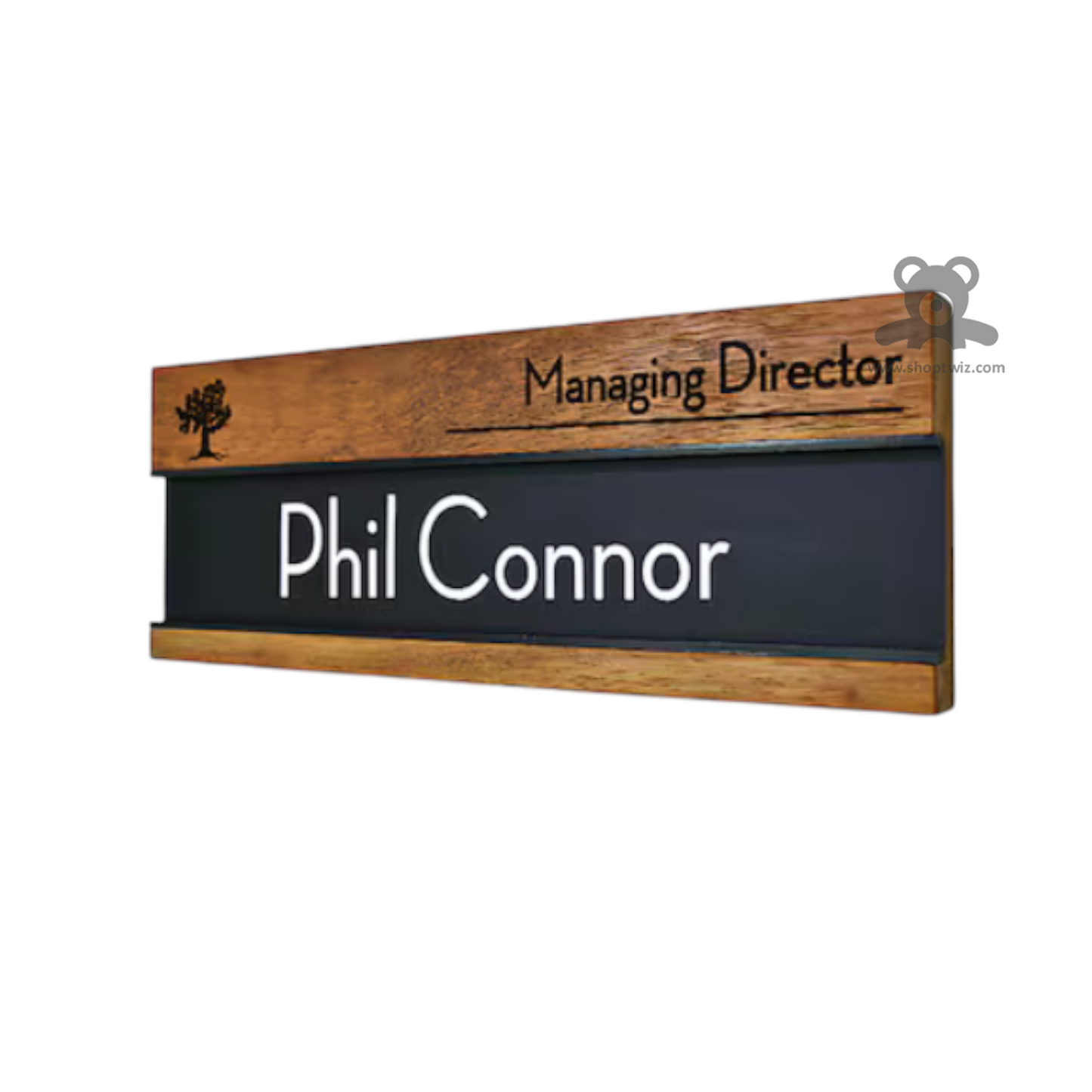 ShopTwiz Rectangle Wood Black Acrylic White Letter Name Plate for House and Office