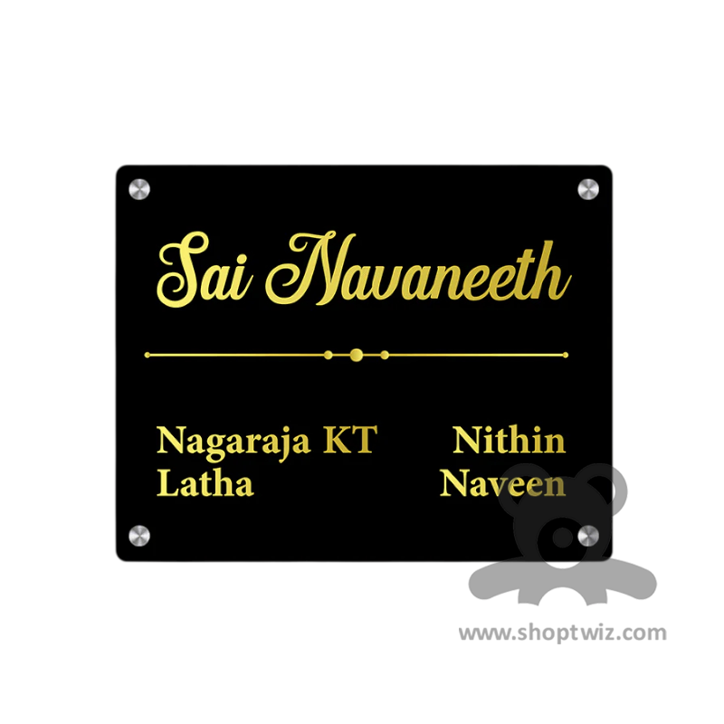 ShopTwiz Square Black Acrylic And Golden Letter Name Plate for House and Office