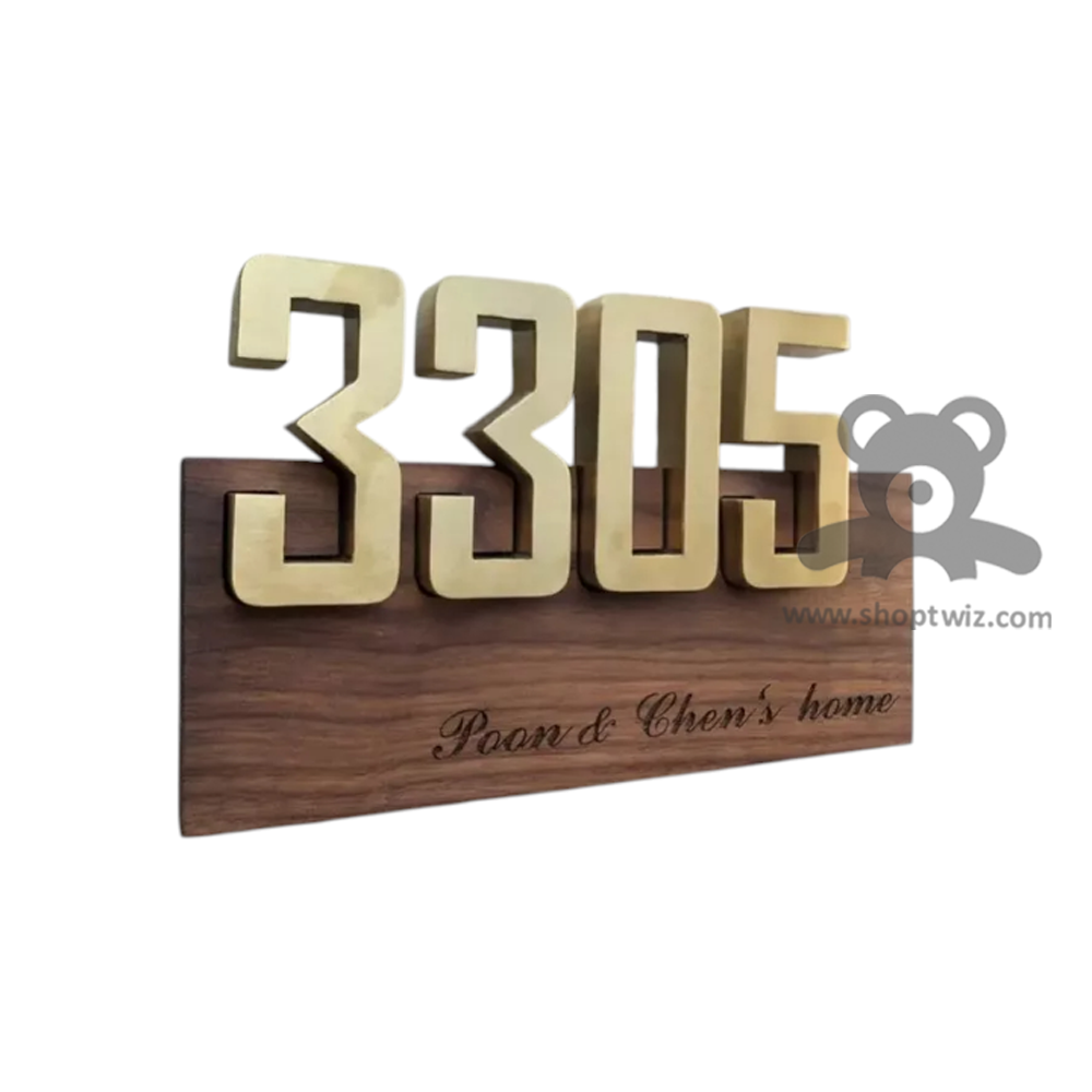 ShopTwiz Rectangle Wood Golden Letter Name Plate for House and Office