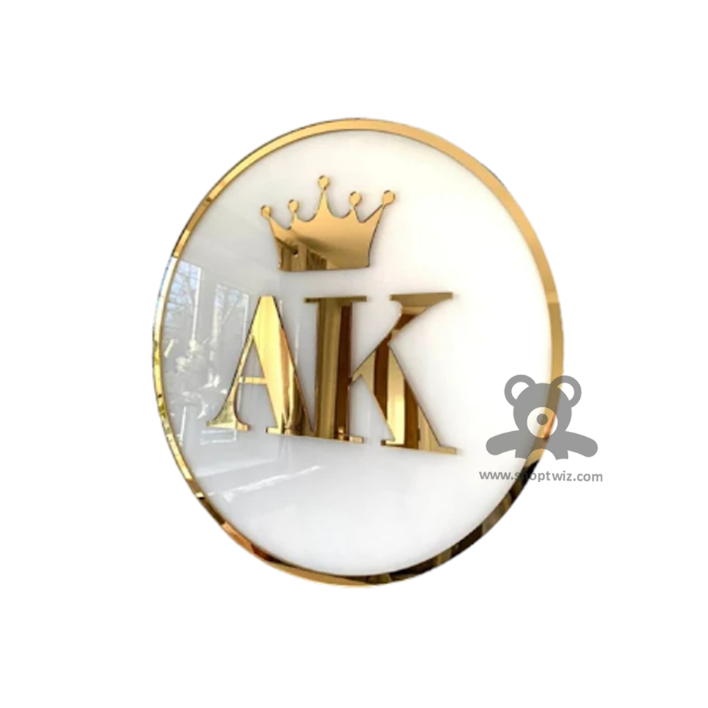 ShopTwiz Circle White Golden Border Letter Design Name Plate for House and Office