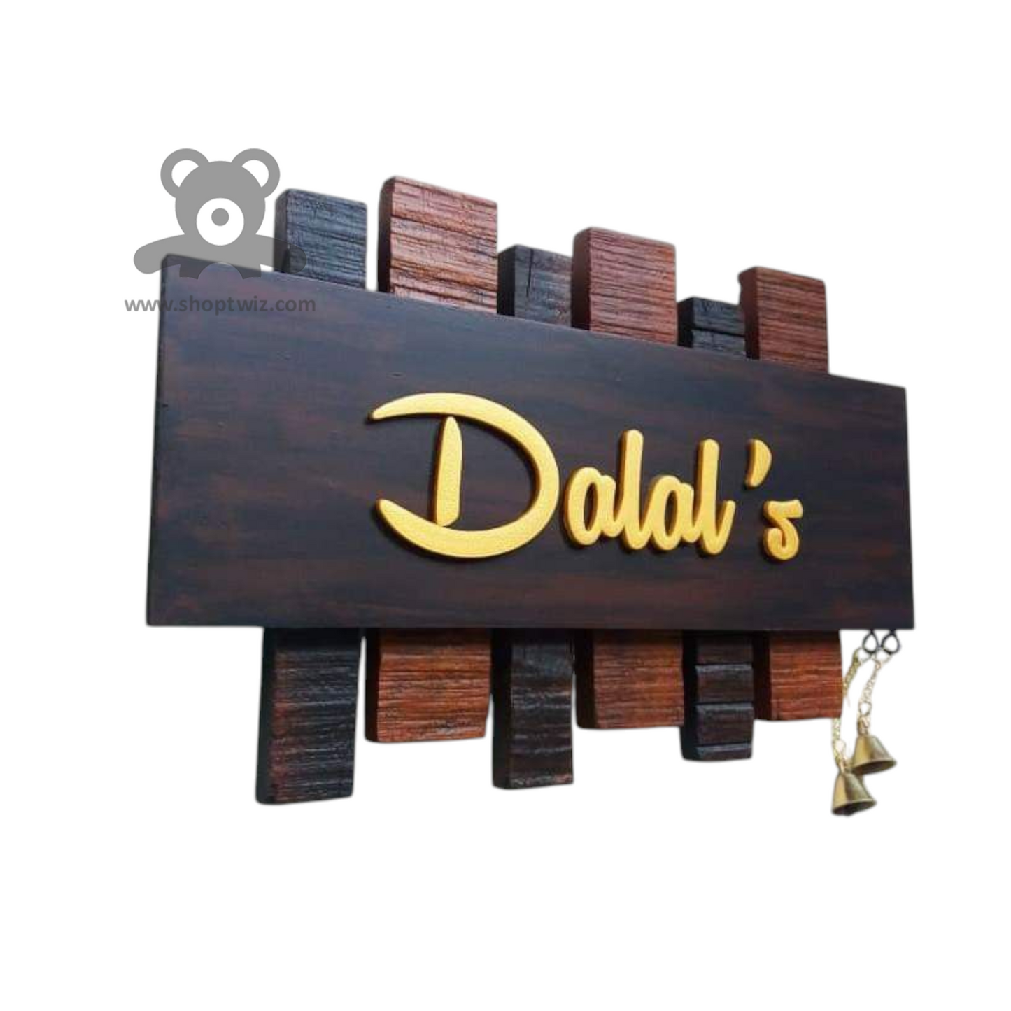 ShopTwiz Wood Stick Golden Letter Name Plate for House and Office