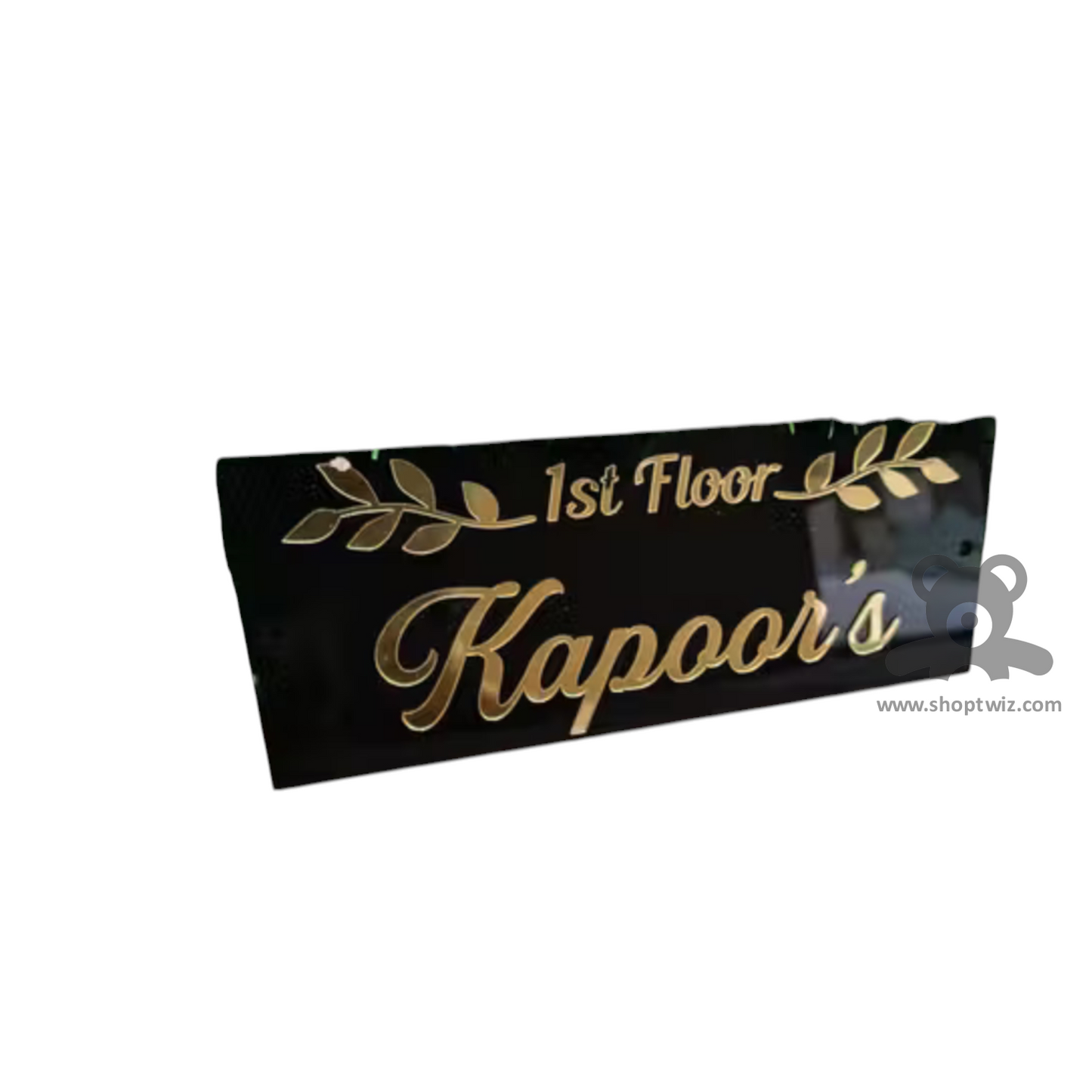 ShopTwiz Rectangle Black Golden Letter Design Name Plate for House and Office