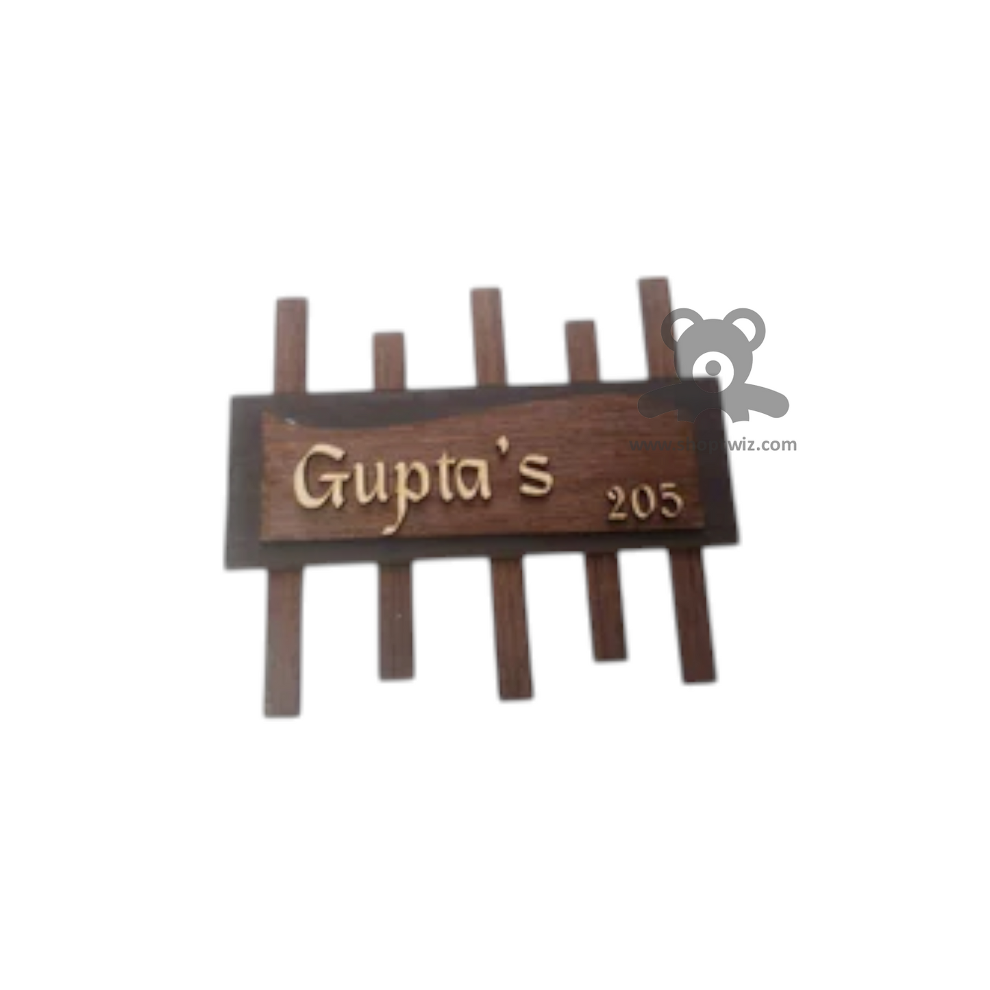 ShopTwiz Rectangle Wood And Stick Golden Letter Name Plate for House and Office