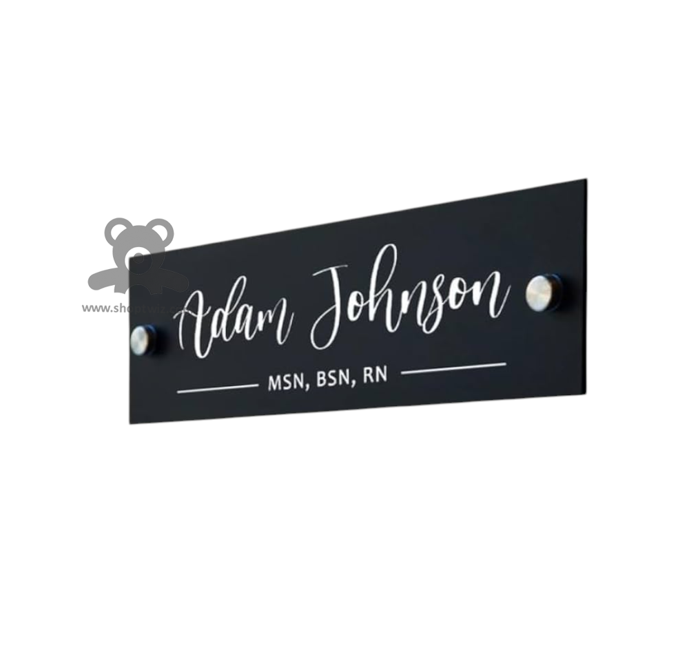 ShopTwiz Rectangle Black White Letter Name Plate for House and Office