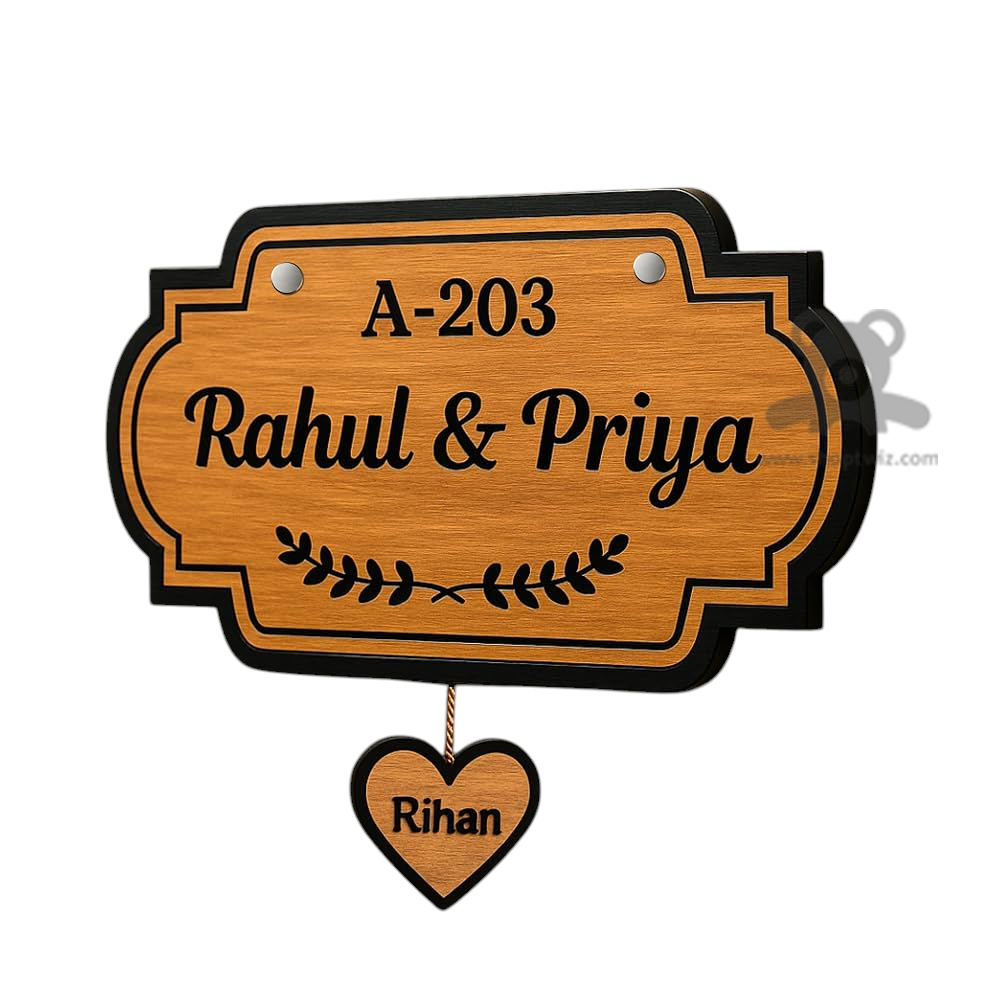 ShopTwiz Rectangle Wood Black Letter Name Plate for House and Office