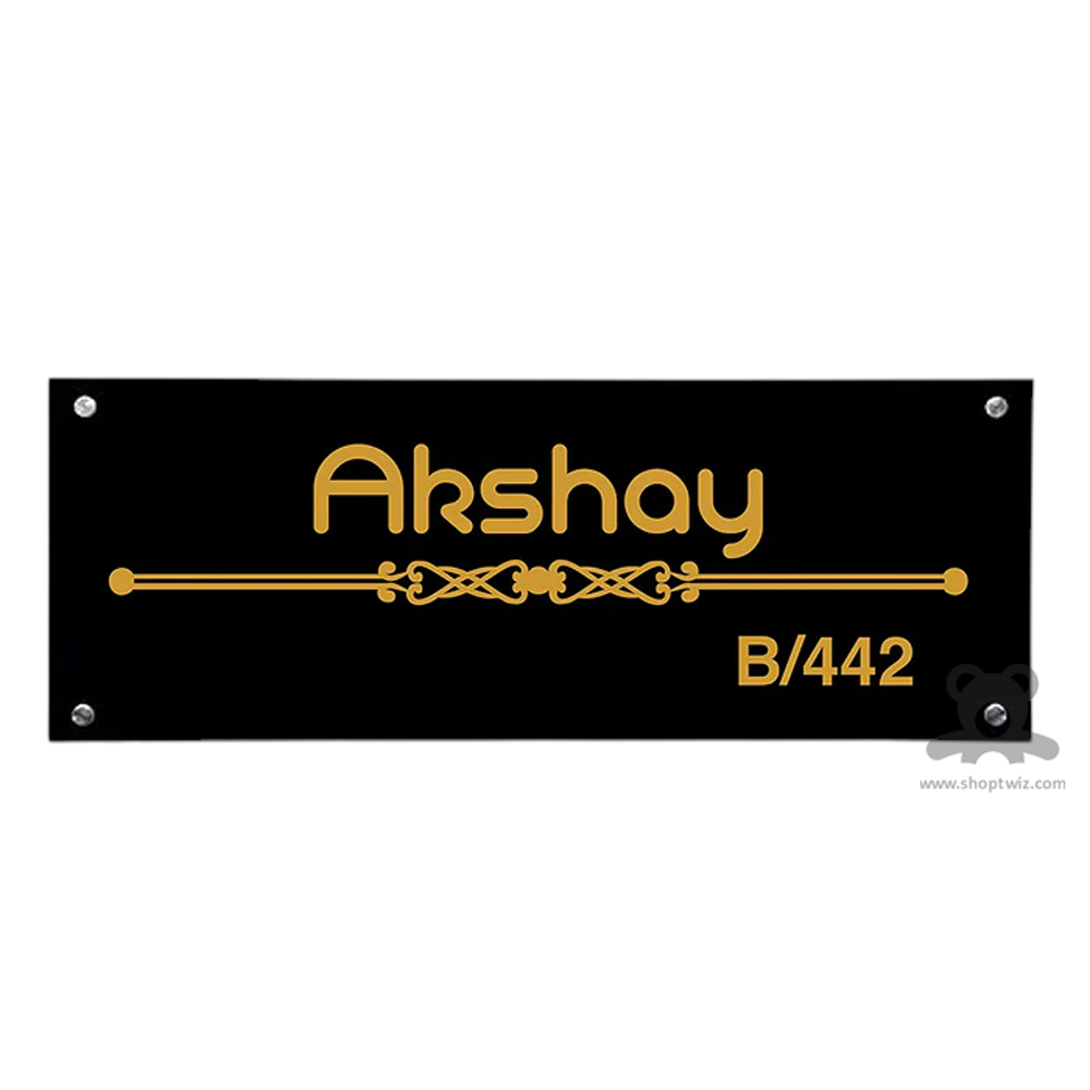 ShopTwiz Rectangle Black Acrylic Golden Letter Name Plate for House and Office