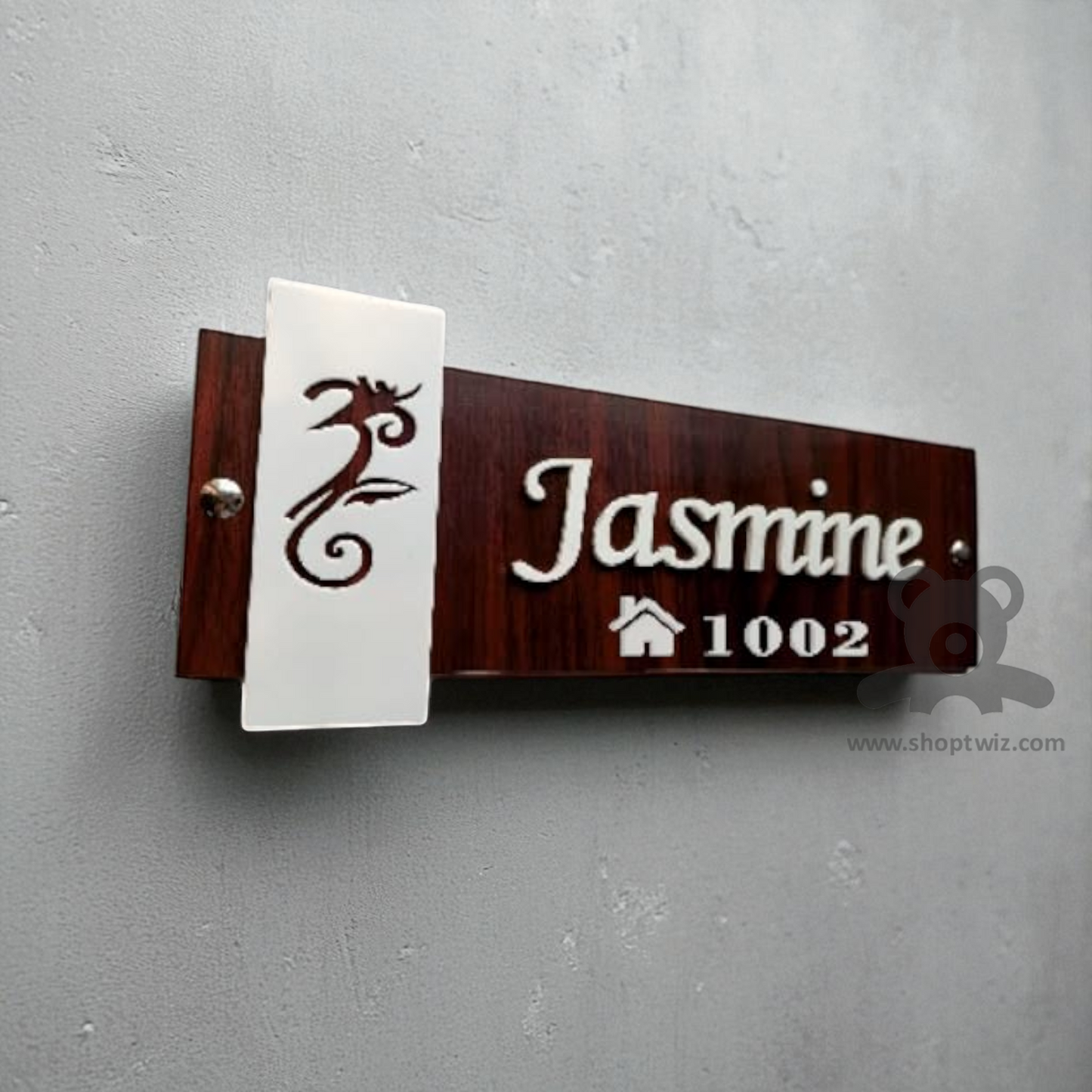 ShopTwiz Rectangle Wood And White Letter Om Name Plate for House and Office