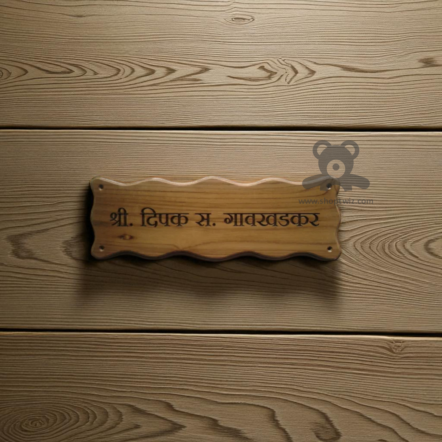 ShopTwiz Rectangle Wood Design Black Letter Name Plate for House and Office