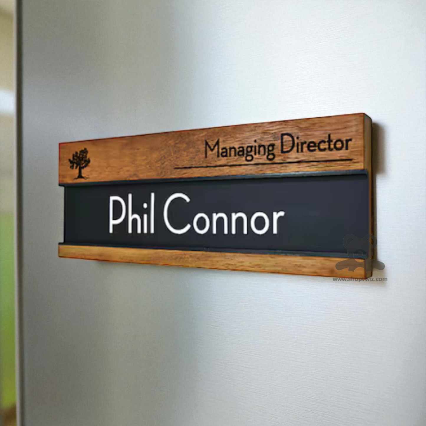 ShopTwiz Rectangle Wood Black Acrylic White Letter Name Plate for House and Office