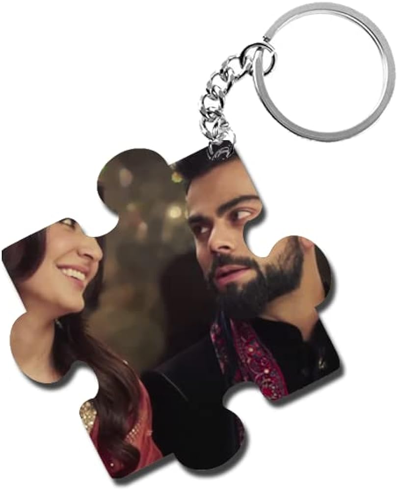 ShopTwiz Virat Kohli and Anushka Sharma Wooden Puzzle Key Ring (Set of 2)