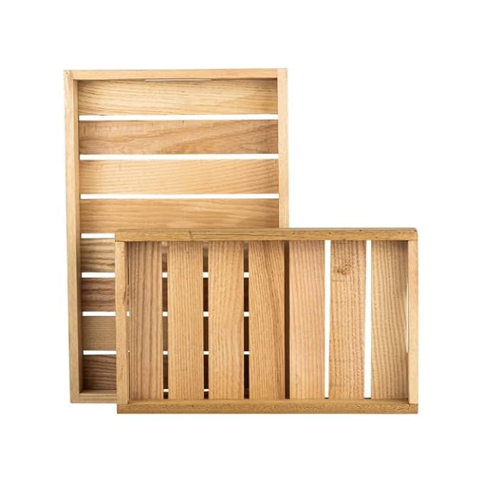 ShopTwiz Wooden Serving Tray Set of 2 Large Serving Tray with Handles Pine Wood Tray Multipurpose Serving Tray Food Tray Wooden Tray Large Tray & Medium Tray for Coffee(38L x 25W x 3H Centimeters)