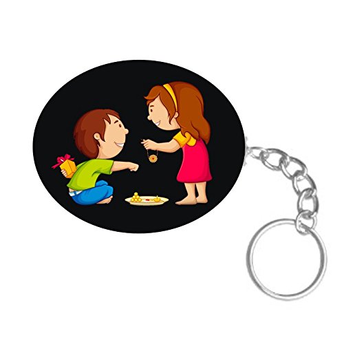 ShopTwiz Rakhsha Bandhan Printed Wooden (Oval Shape) Keyring