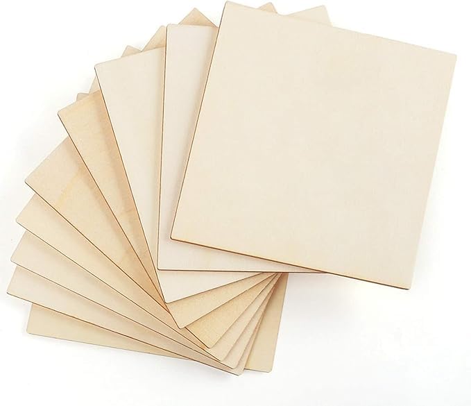 ShopTwiz Square Pine Wood Slices for Art and Craft - Thick Pack of 12 Unfinished Square Wooden Coasters for Resin Art, Mandala Art, Painting (Sharp Edges)